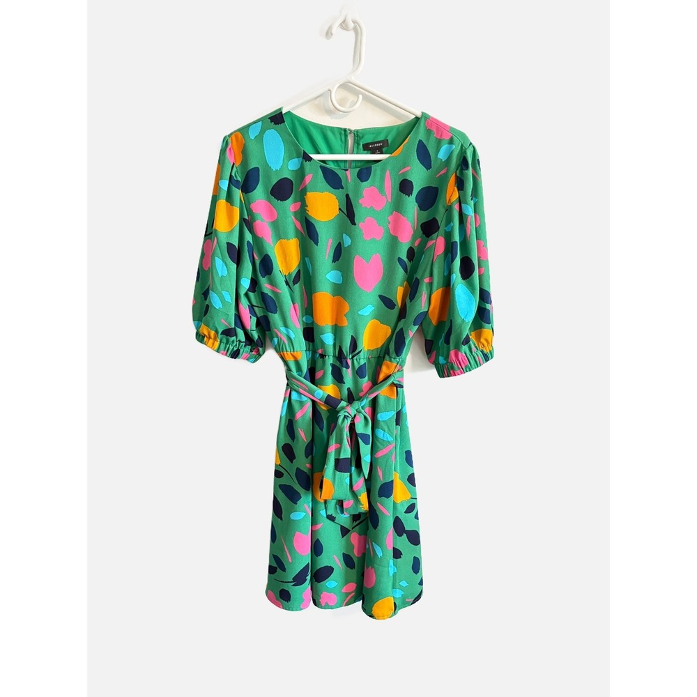 Halogen Green Abstract Print Dress Long Sleeves Size Small Petite